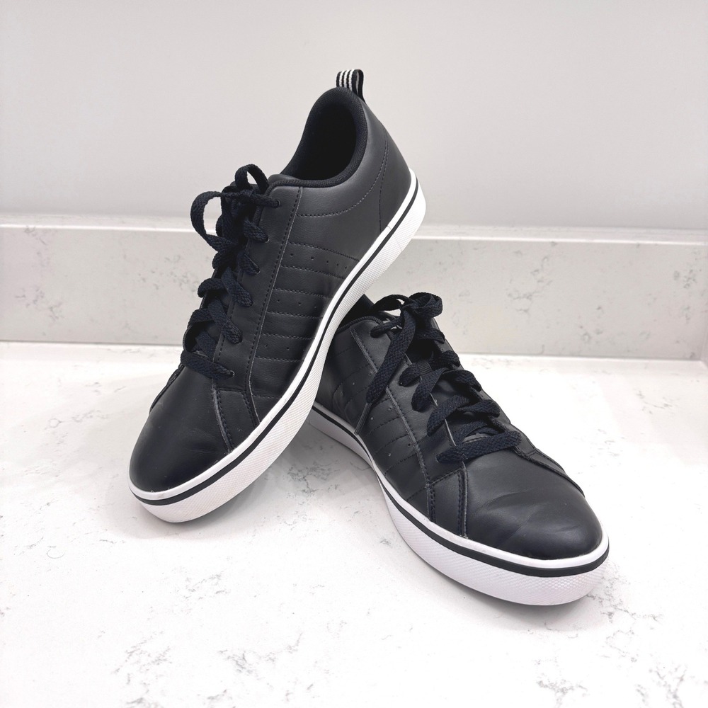 Adidas Mens 9 Sneaker VS Pace Black White Low Top Striped Athletic Shoe